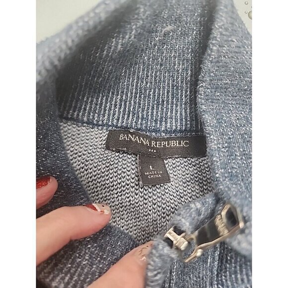 Banana Republic Sweater Jacket Charcoal Blue Full Zip Up Cotton Knit Men Large - Picture 2 of 7